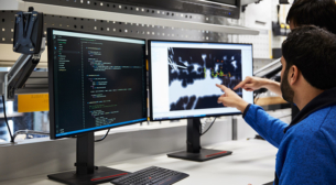 Robotics engineers working in labs